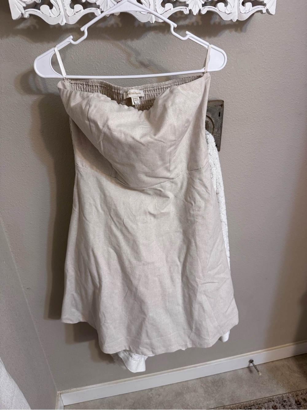 Strapless Cream Linen-Blend Dress